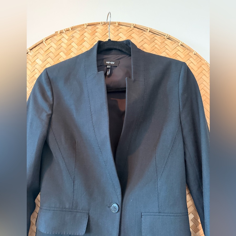ME + EM WOMEN’s TEXTURED TAILORING COLLARLESS BLACK BLAZER CORPCORE QUIET LUXURY - Picture 10 of 16